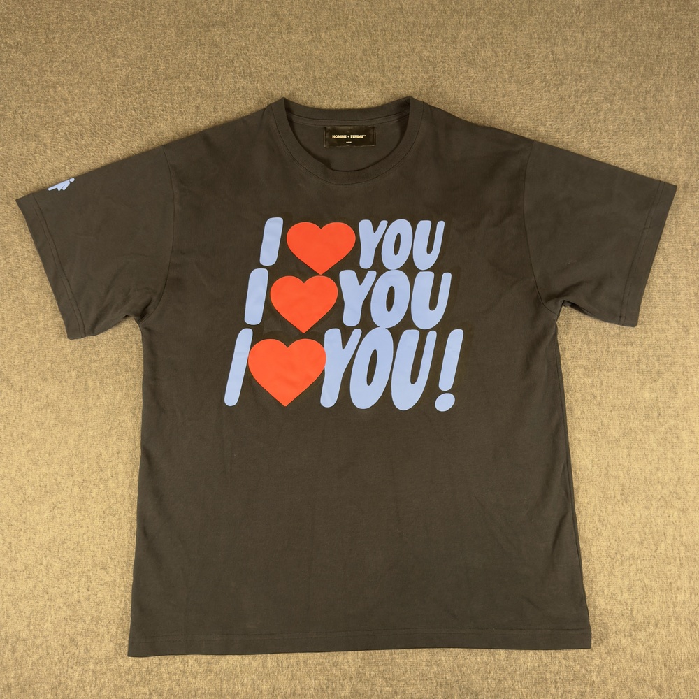 Homme + Femme Shirt Mens Large Black I Love You Valentine Graphic Tee T-Shirt